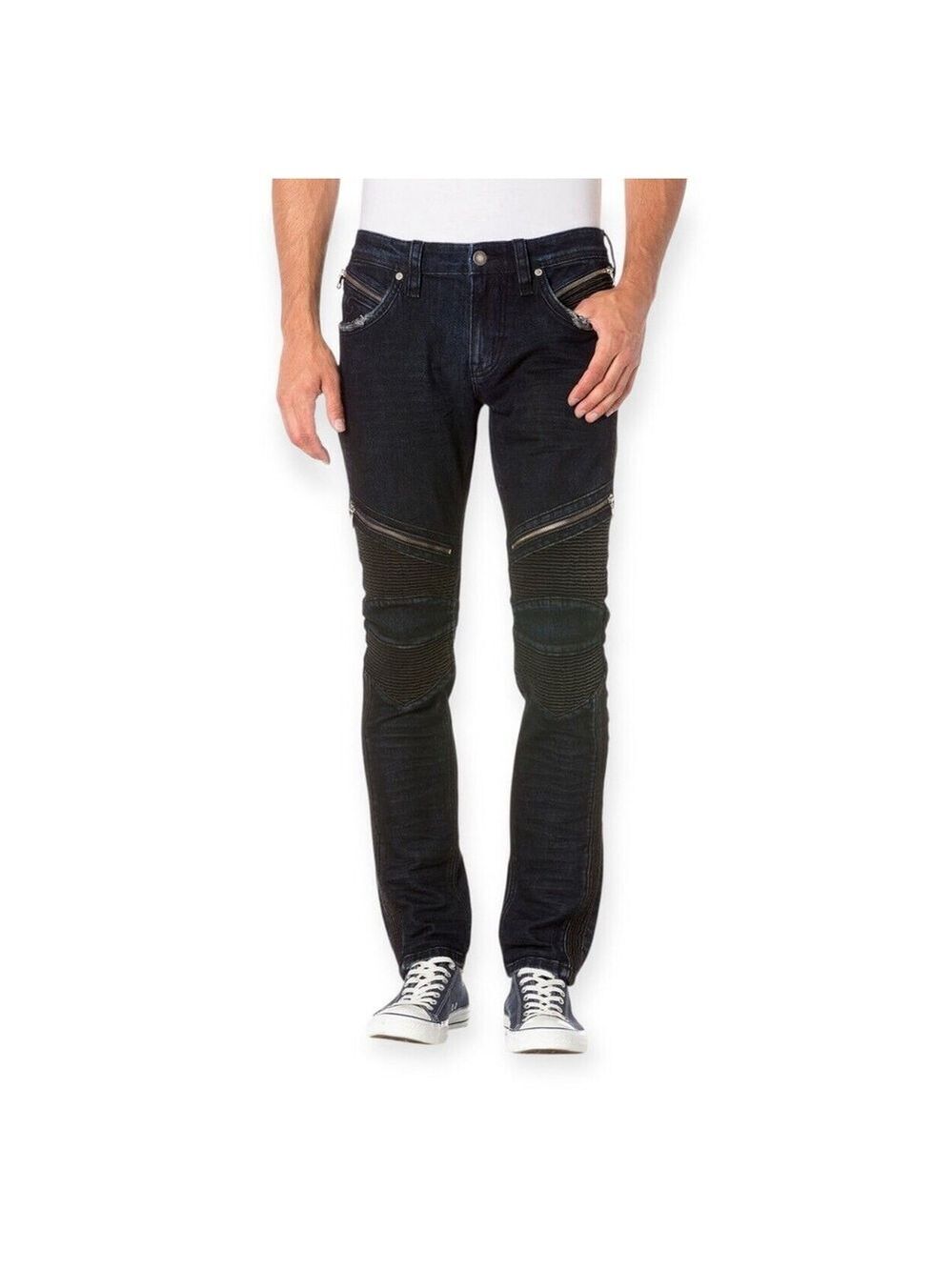 Rock Revival Men's Blue Frady Moto Stretch Skinny Fit Jeans 38 NWT